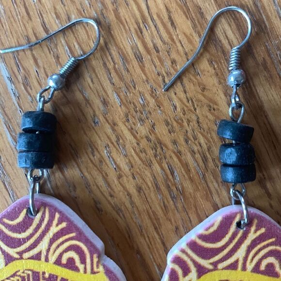 Pierced Earrings Exaggerated Fishhook Wood Lightweight Earrings Exotic Woman - Picture 3 of 6